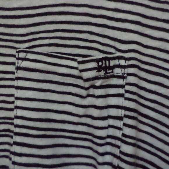 LAUREN T-Shirt ~White with Black Stripes + Knot at Waist ~ Size: L - Picture 4 of 7